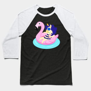 Unicorn with Flamingo Pool Float print Baseball T-Shirt